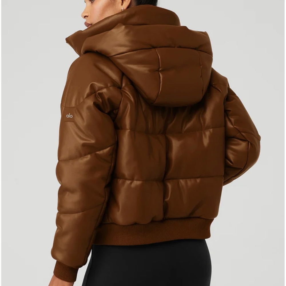 ALO Yoga Faux Leather Boss Puffer In Cinnamon Brown